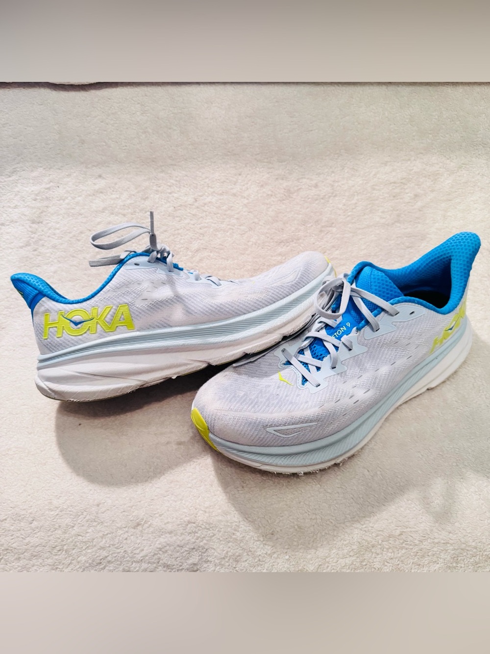 Men's Size 12.5 - HOKA Clifton 9 Ice Water Evening Primrose Running / Comfort!